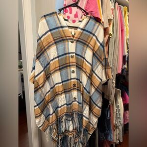 Matilda Jane OS Plaid Button-Up Poncho with Fringe